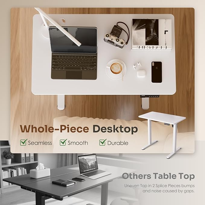 Monomi Small Electric Standing Desk 35 x 24 Whole Piece Height Adjustable with Memory Controller White Sit to Stand Desk Workstation for Home Office