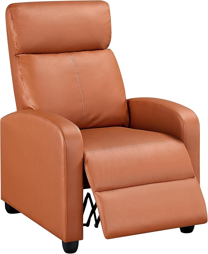 Topeakmart Single Recliner Chair PU Leather Recliner Sofa Padded Seat Club Chair for Living Room Home Theater Seating Tan