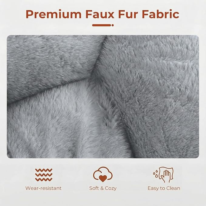 TLSUNNY Comfy Saucer Chair Oversized Foldable Lounge Lazy Chair Soft Faux Fur Reading Chair for Teens Adults Stable Metal Frame Moon Chair for Living Room Bedroom Dorms Office X-Large (Gray)