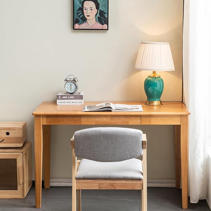 Solid Wood Desk Gaming Study Home Office Desks for Work Student PC Desk for Bedroom Small Computer Desk for Small Spaces Easy to Assemble