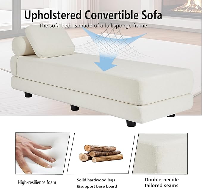 Upholstered Daybed30'' Wide Convertible 60 Day Bed Twin to QueenExtendable Sofa Bed for Small SpaceGuest Room Living Room or Office (Beige)