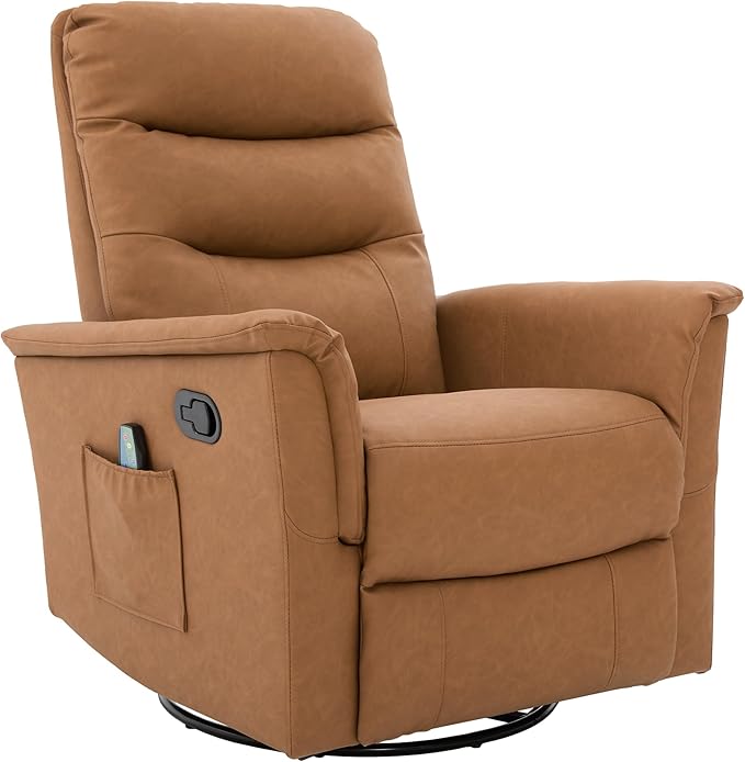 Manual Recliner Chair with Two Adjustable Positions Rocking and Swivel Recliner Rocking Recliner Massage Recliner with 8-Point Massage Function and Adjustable Backrest for Living Room (Brown15)