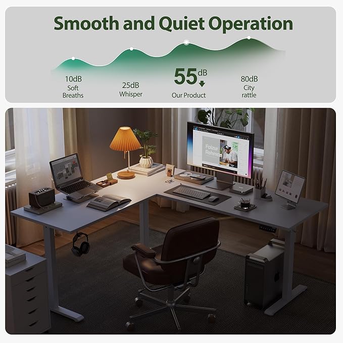 Agilestic L Shaped Standing Desk Adjustable Height Electric Corner Standing Desk 63 x 55 inch Sit Stand Computer Table with Splice Board White
