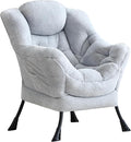 LITA Lazy Chair with Armrests and Side Pocket Modern Upholstered Accent Reading Chair for Living Room Bedroom Dorm Small Spaces Single Plush Grey