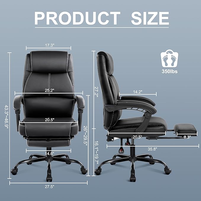 Misolant Big and Tall Office Chair with Footrest High Back Desk Chair with Linkage Armrest 90-155° Recline Executive Computer Chairs with Adjustable Height for Home
