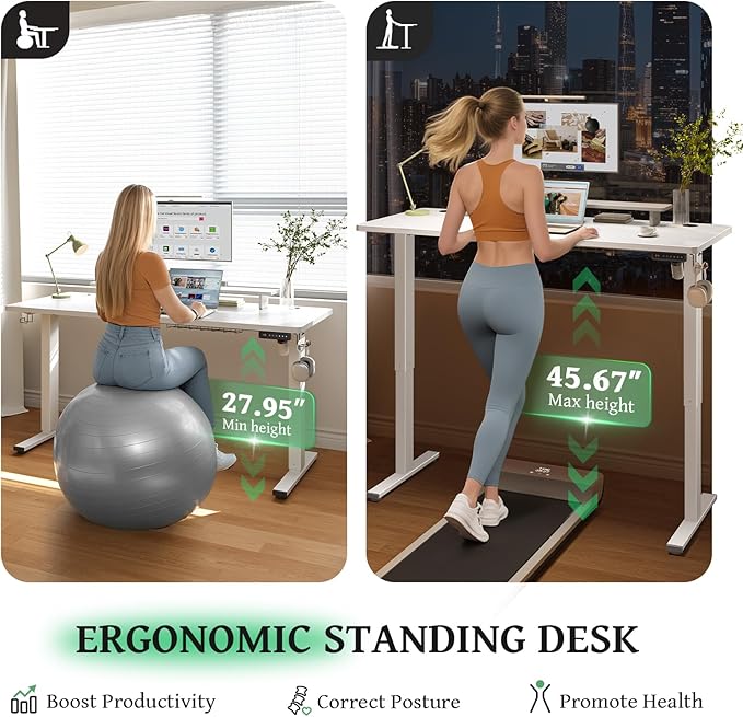 Electric Standing Desk Adjustable - 48 x 24 Inch Sit Stand up Desk with 0.8 Inch Thick Tabletop - Adjustable Height Table with 3 Memory Preset Cable Management for Home Office