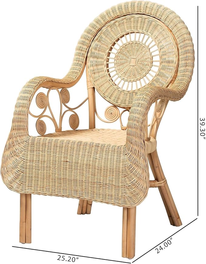 Baxton Studio Putri Modern Bohemian Natural Rattan Arm Chair