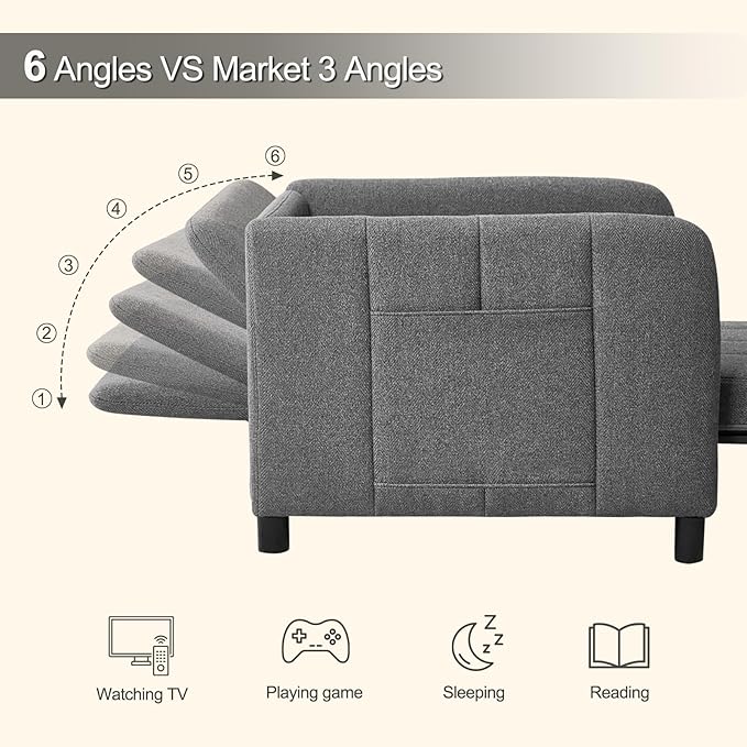 Sleeper Chair 84 Extra Long Convertible Chair Bed Upgraded 3-in-1 to 4-in-1 Pull Out Chair &amp Single Sofa Bed for Adult Sleeping Chair for Living Room &amp Small Space (Dark Grey)