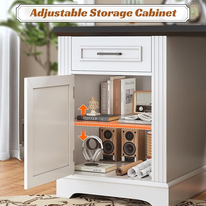 SEDETA Farmhouse 69 Executive L Shaped Desk Home Office Desk with Drawers and Storage Cabinet &amp Power Outlet Corner Computer Desk White