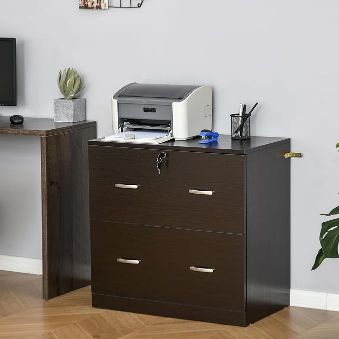 2-Drawer Small File Cabinet with Lock and Keys Vertical Storage Filing Cabinets with Hanging Bar for Letter Size Home Office Under Desk Storage OrganizerBrown