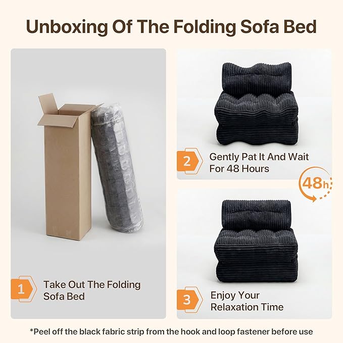 Claiks Folding Sofa Bed Boneless Chair with Pillow Sleeper Sofa with Back Support Sleeper Chair Portable Fold Out Chair Bed Comfy Foldable Mattress for Living Room Black Single
