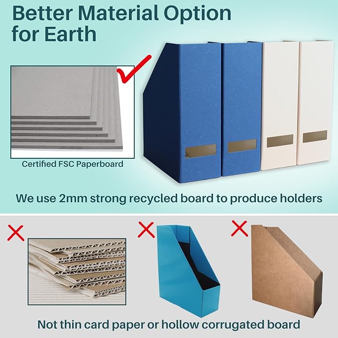 Magazine Holder - File Holder and Desk Organizer Paperboard Book Organizer and Storage Box for Documents Magazine Holder Rack for Classroom Home and Office (Classic Blue 4-Pack)