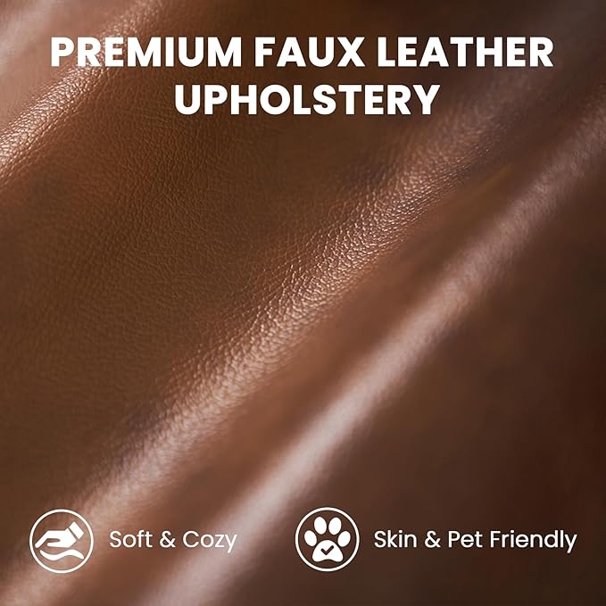 Vesgantti 100 L Shaped Faux Leather Couch with Movable Ottoman 3 Seater PU Leather Sectional Sofa with Side Pocket Mid Century Modern Modular Couch for Living Room Bedroom Chocolate