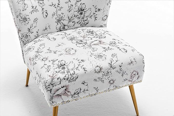 Thia Armless Accent Chair for Living Room Elegant Seat with Nailhead Trim Gold Metal Legs and Comfortable Curved Back 28 D x 25 W x 29.5 H 04 Floral Print