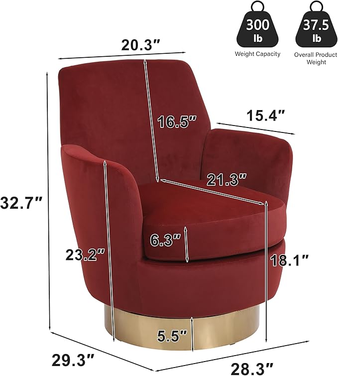 Set of 2 Swivel Accent Chair Modern Velvet American Design Swivel Round Barrel Chairs Upholstered Cozy Style for Living Room Bedroom Home Office (Brownish red 2-Pack)