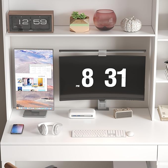 White Computer Desk with Storage for 2 People Modern Large Home Office Desk Writing Desk with Storage Shelves &amp Drawers Freestanding Workstation with Bookshelf for Office 94.5 W