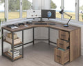 LVB Rustic L Shape Computer Desk with File Cabinet Reversible Corner L-Shaped Desk with Drawers Storage Shelf Modern Large Wood L Shaped Work Study Writing Gaming Desk Table for Home Office 60 in