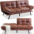 Opoiar Modern Sleeper SofaConvertible Couch BedMemory Foam Adjustable Armrest&ampBackrestFaux Leather Futon Sets for Compact Living SpacesOffice Sofabed Brown-002 SF-PU-002