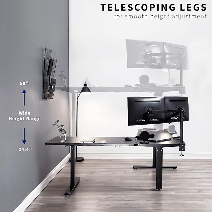 VIVO Electric Height Adjustable 83 x 60 inch Corner Stand Up Desk 2 White Dry Erase Solid Table Tops Black Frame Memory Controller L-Shaped Workstation 3E Series DESK-KIT-3E8BWE