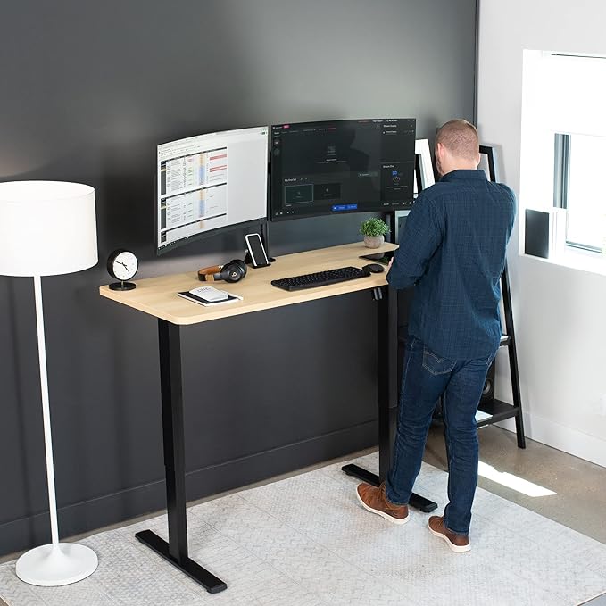 VIVO Electric 60 x 24 in Standing Desk Memory Height Adjustment 1B Series Holds 220 lbs One-Piece Light Wood Top Black Frame DESK-KIT-1B6C