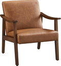 Yaheetech PU Leather Accent Chair Mid-Century Modern Armchair with Solid Wood Legs Reading Leisure Chair with High Back for Living Room Bedroom Waiting Room Brown