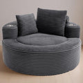 55 Oversized Round Boneless Couch Sofa Velvet Memory Foam Cloud Couches Lounge Chair Comfy Fluffy Single Sofa with 3 Pillows for Living Room Bedroom No Assembly Required (Grey +Velvet)