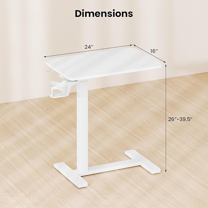 GOFLAME Rolling Standing Desk C Shaped End Table Adjustable Height with Hidden Wheels Cup Holder &amp Headphone Hook Mobile Sofa Couch Bed Side Table for Living Room Home Office (White)