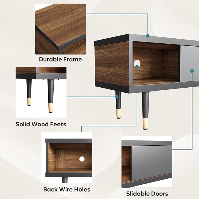Bestier Mid Century Modern TV Stand for 85 inch tv Entertainment Center with Storage and Sliding Doors 2 in 1 Long TV Cabinet for Living Room Ancona Walnut