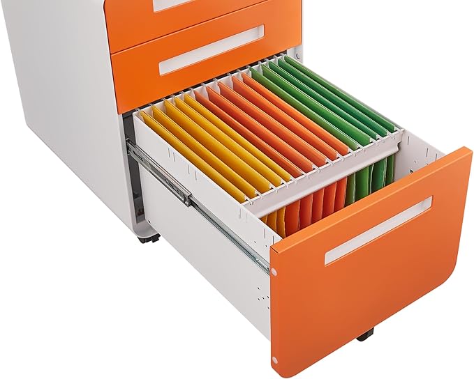 GarveeHome 3 Drawer Mobile File Cabinet with Lock Under Desk Metal Filing Cabinet for Home Office Under Desk Storage with 5 Wheels for A4/Letter/Legal Size Fully Assembled