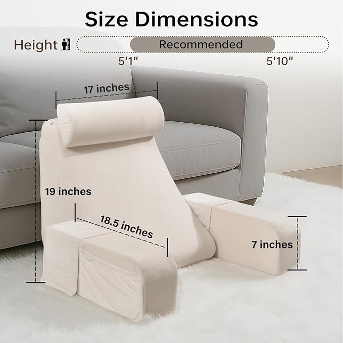 ENITYA 19 Back Pillow for Bed Sitting up Big Pockets and Washable Removable Cover Reading Chair for Watching TV/Reading/Gaming/Resting in Bed Couch or Floor Medium(Ivory)