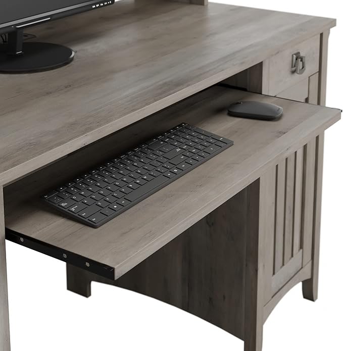 Bush Furniture Salinas Computer Desk with Hutch | Study Table with Drawers Cabinets &amp Pullout Keyboard/Laptop Tray | Modern Home Office Desk in Driftwood Gray | Work Desk with Storage