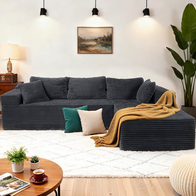 108” Modular Sectional Couches Sofa Oversized L-Shape Cloud Couch with Deep Seat Comfy Memory Foam Modern Boneless Couch for Living Room No Assembly Required