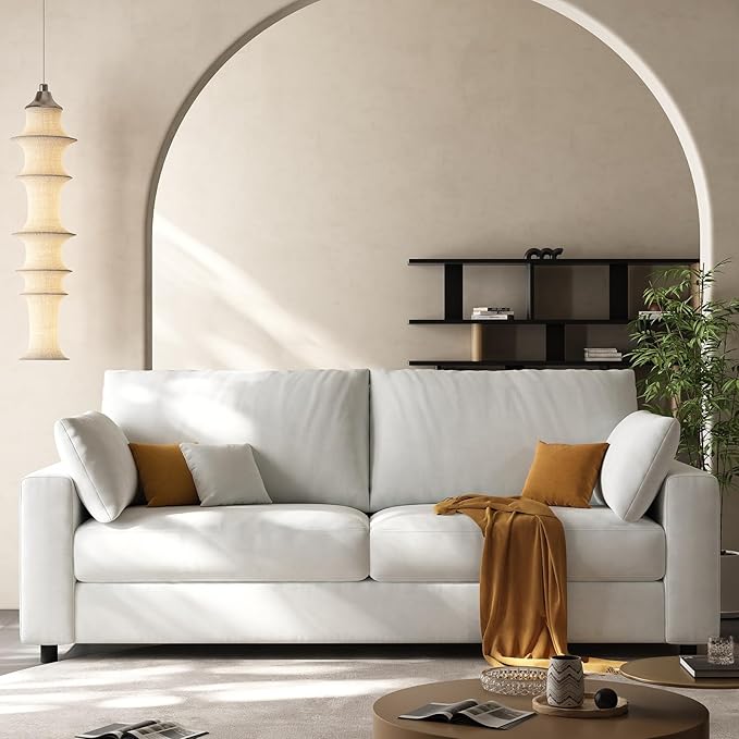 71” Loveseat Sofa Mid Century Modern Decor Love Seat Couches for Living Room Linen Fabric Deep Cushions Couch for Bedroom Solid and Easy to Install Love Seats Furniture (Beige 71 Inch)