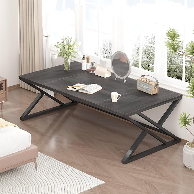 HSH Large Rustic Computer Desk Industrial Extra Long Home Office Desk Modern Pc Study Gaming Writing Table for Two Person Workstation Executive Desk for Home Bedroom Living Room Dark Gray 70 Inch