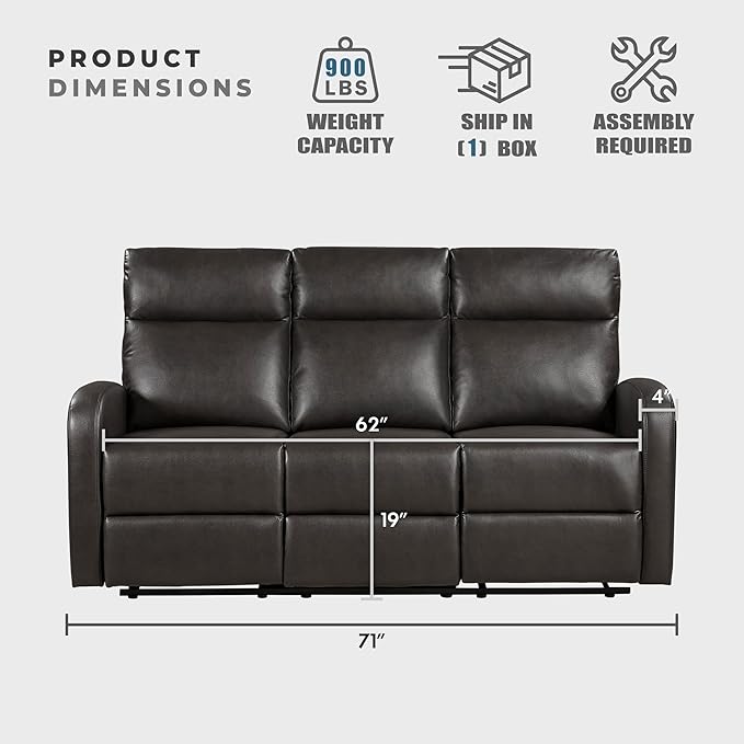 Lexicon Manual Reclining Sofa Faux Leather Recliner Sofa Wall Hugger Track Arms Magazine Pockets Manual Dual Recliners Couch for Living Room/Office/Apartment Easy Assembly Espresso
