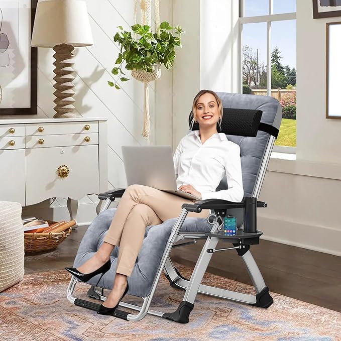 DoCred Comfy Chair Folding Chair Recliner Chair for Bedroom and Living Room Folding Reclining Patio Chairs Lounge Chair with Removable Cushion for Indoor Outdoor