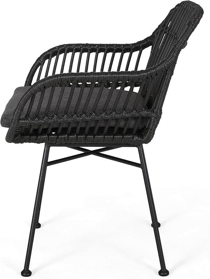 Christopher Knight Home Rodney Indoor Woven Faux Rattan Chairs with Cushions (Set of 2) Dark Gray Finish