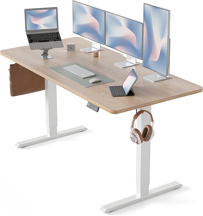 CubiCubi 63 x 28 Large Standing Desk Height Adjustable Electric Computer Desk 28 Deep Desktop Sit Stand up Home Office Workstations with 4 Preset Heights Maple
