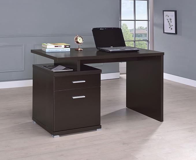 Coaster Home Furnishings - Irving - Engineered Wood - 47-Inch 2-Drawer Computer Desk with File Cabinet Rectangular Desk with Smooth Top and Plastic Glides - Home Office - Cappuccino - 800109