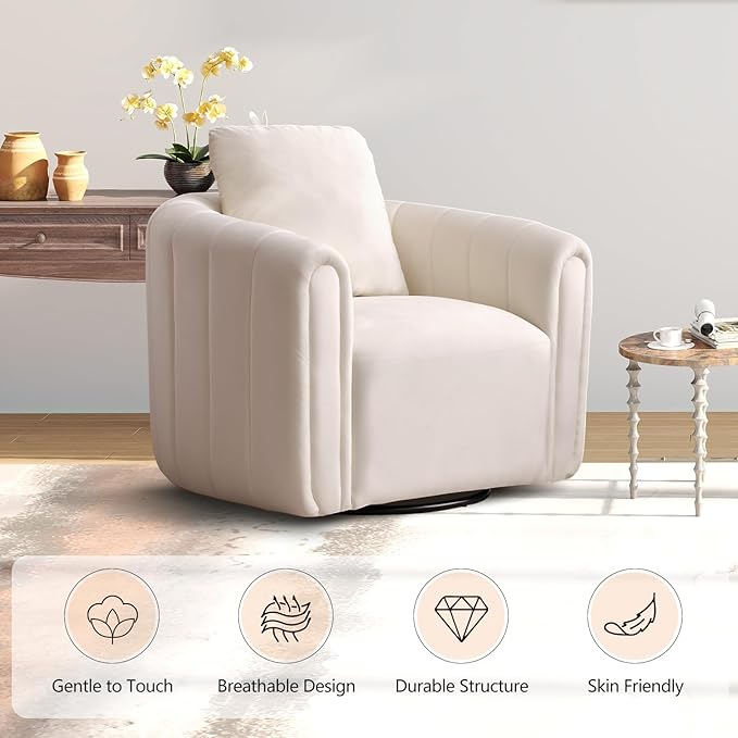 CANMOV Swivel Accent Chair Set of 2360-degree Swivel Barrel Chair with Curve Backrest Comfy Velvet Pumpkin-Shaped Round Armchair Modern Single Sofa for Living RoomBedroomWaiting RoomWhite