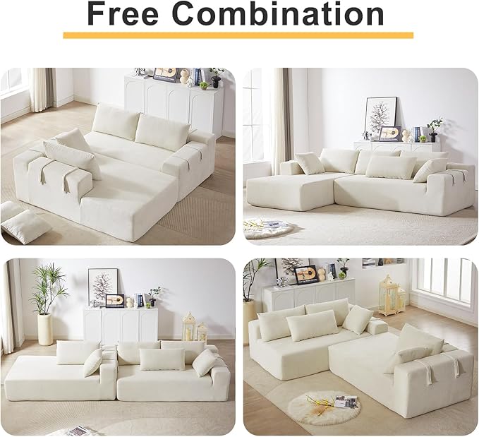 108 Modular Sectional Couch Sofa with L-Shape Chaise &amp 6 Pillows Modern Cloud Comfy Sofa with Deep Seat Upholstered Couches for Living Room Bedroom No Assembly Required (Beige)