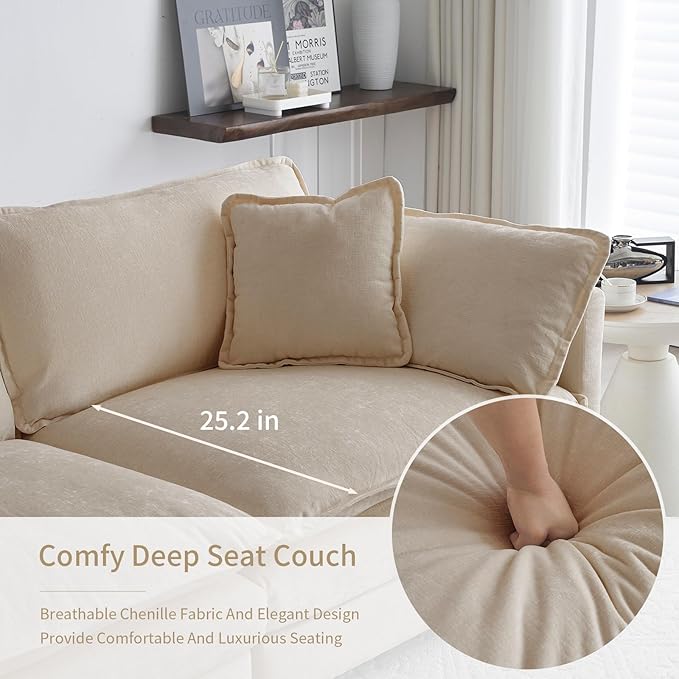 Oversized Accent Chair 41.4 Inch Big Comfy Deep Seat Arm Chair Chenille Single Sofa Chair with Pillow Upholstered Cloud Chair for Living Room Bedroom Family Room Apartment Camel