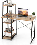 Tangkula Computer Desk with Shelves Space Saving Home Office Desk with 3-Tier Ladder Shaped Storage Bookshelf Modern Writing Study Desk with Metal Frame Compact Computer Workstation (Natural)