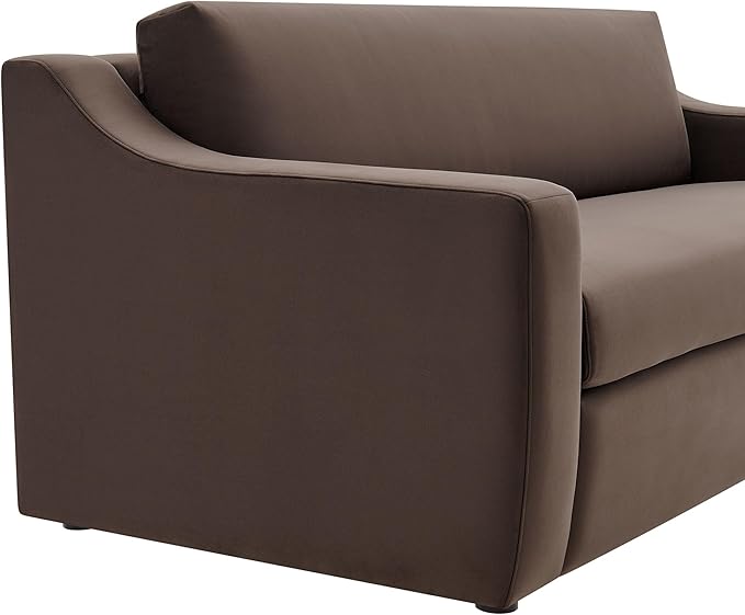 Modway Liora 87 Inch Stain-Resistant Performance Velvet Sofa in Chocolate Brown - 3 Seater Upholstered Sofa Couch for Living Room Seating - Comfy Deep Seat Sofa with Scoop Arms