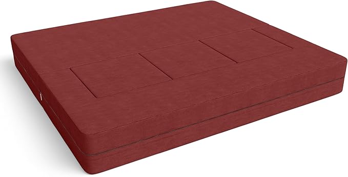 Jaxx Zipline Convertible Sleeper Sofa &amp Three Ottomans/California King-Size Bed Textured Microvelvet - Berry Red
