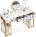 ODK Vanity Desk with 3 Fabric Drawers &amp Storage Shelves Makeup Dressing Table Home Office Desks for Bedroom Small Modern Writing Desk for Girls Bedroom White and Gold 48x16 (No Mirror)