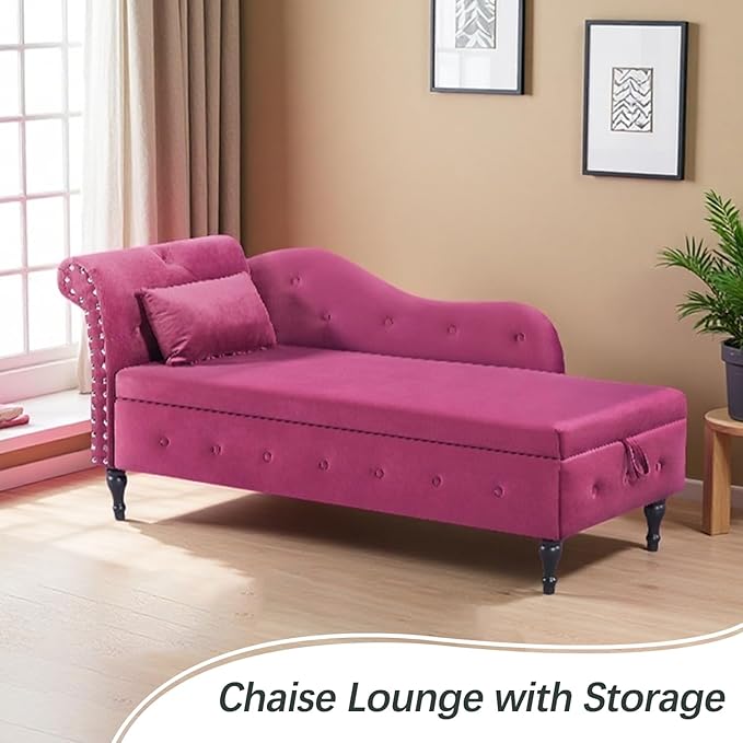 60 Modern Velvet Chaise Lounge IndoorUpholstered Lounge Chair with Left Armrest and Lumbar Pillow Button Tufted Lounge Sofa for Living Room Bedroom OfficeMini Chaise Longue Sofa (Burgundy)