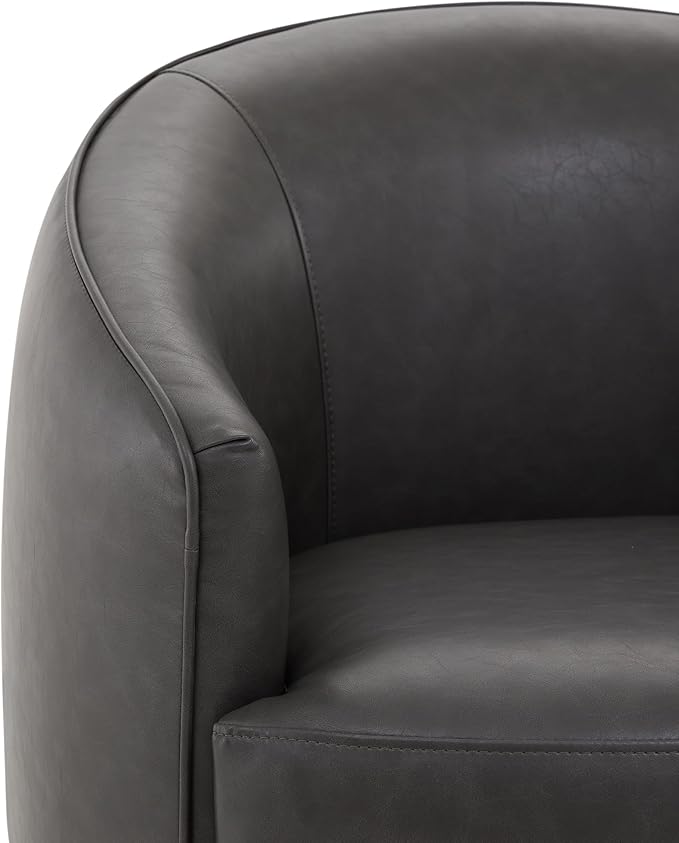 CHITA Swivel Barrel Chair Modern Comfy FSC Certified Upholstered Faux Leather Accent Chair for Living Room Fully Assembled Grey