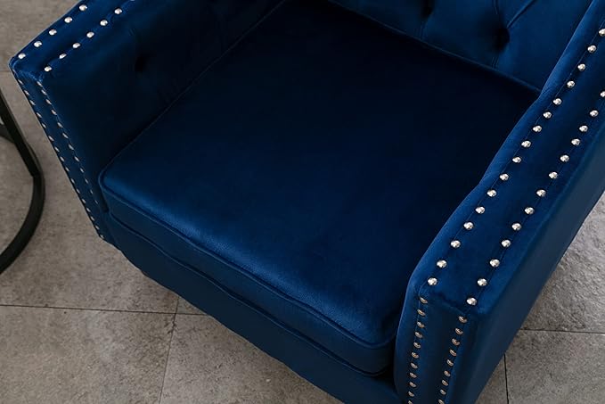 Velvet Accent Chair Modern and Cozy Sofa Chair with Wood Legs Tufted Accent Armchair for Living Room/Bedroom/Office/Guest Room SapphireBlue