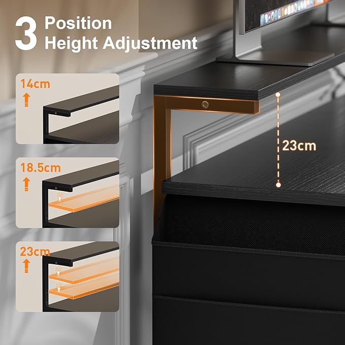 HLDIRECT Computer Desk with LED Lights 47Inch Gaming Desk with Monitor Stand &amp Side Storage Shelves Writing Study Table with Storage Bag for Home Office and Bedroom Black